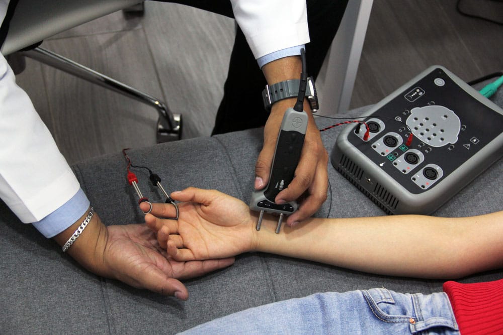 Electromyography testing in progress