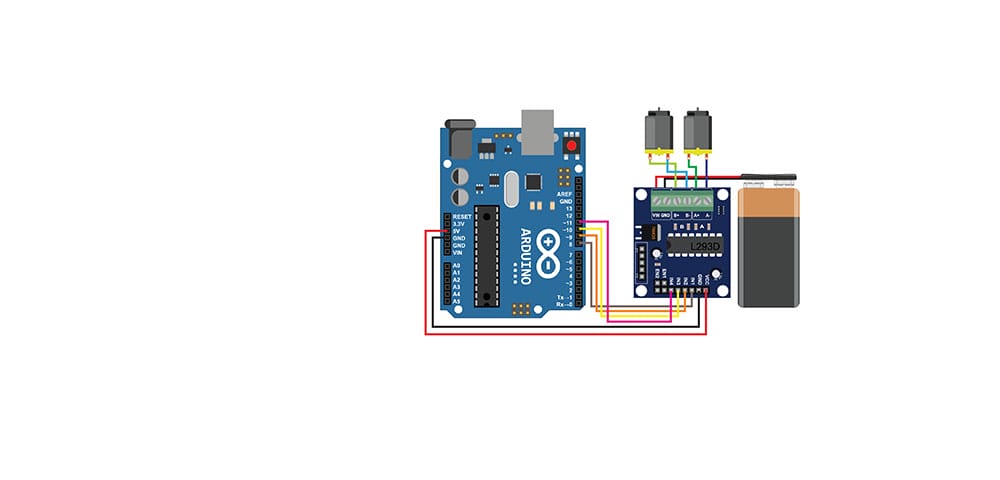 An Arduino board powered by a battery